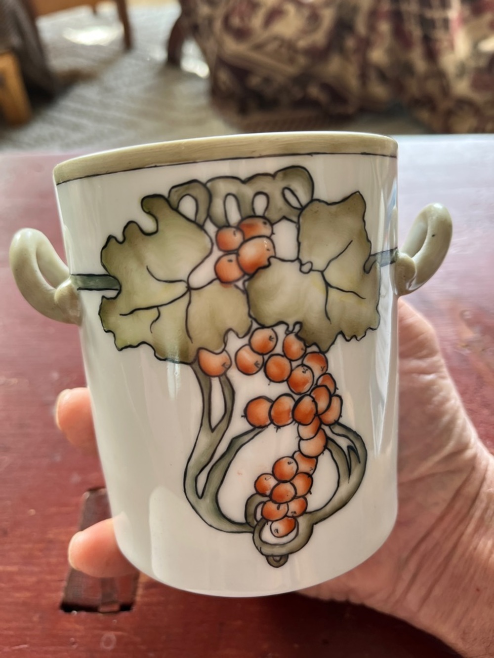 Limoges France Decorative Porcelain Vase with Orange Grape Motif
